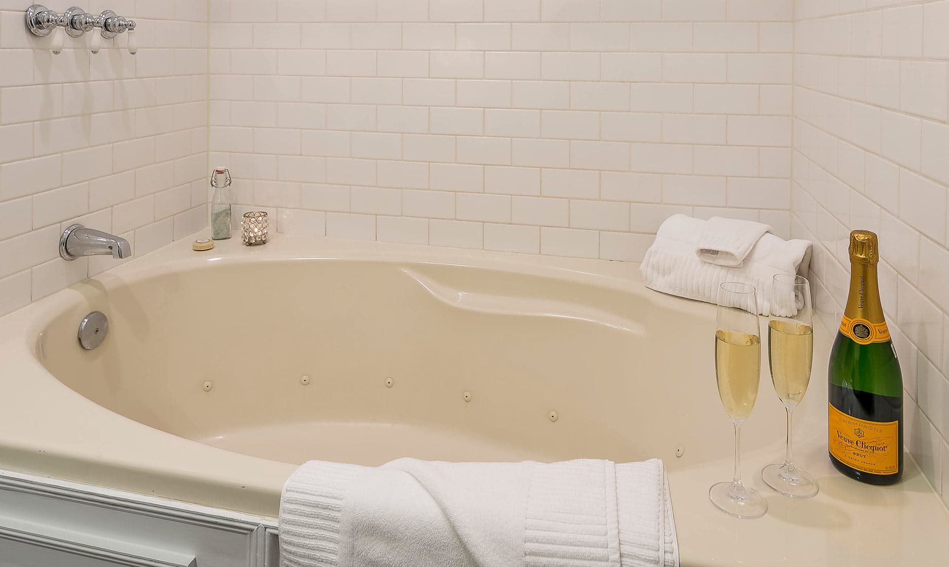 Jetted Tub with Champagne in the Cottage Suite at our Coastal Maine B&B